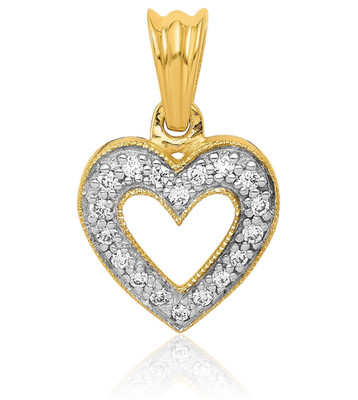 10K Solid Yellow Gold 0.10 ct Diamond Small Heart Pendant Necklace 18mm 3/4