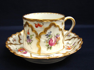 Antique HELENA WOLFSOHN Dresden Hand Painted Cup & Saucer Floral Wide Gold