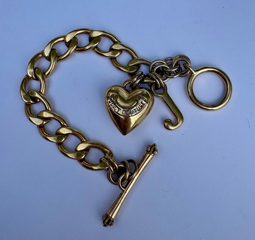 Juicy Couture Charm Bracelet Gold Tone Heart J Toggle Clasp