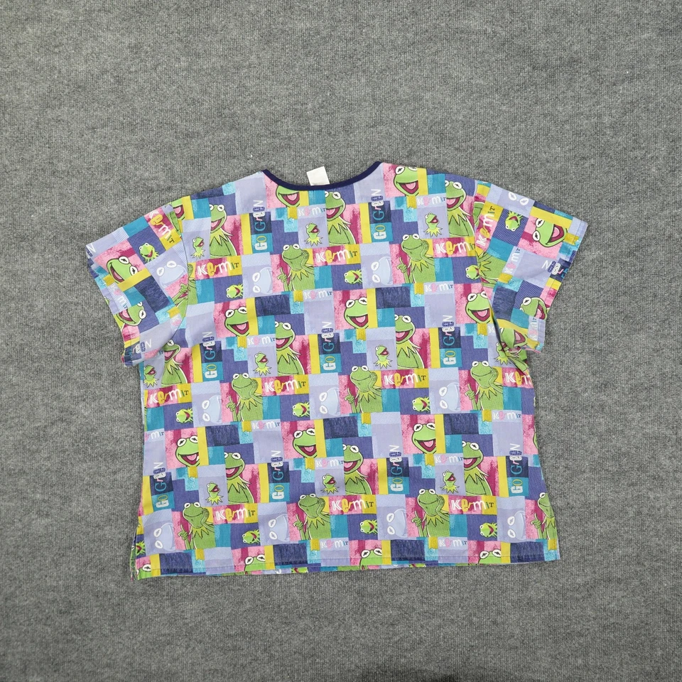 Disney Kermit Scrub Top Womens 2XL Multicolor V Neck Muppets Nurse Uniform Print - Image 4 of 4