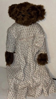 Lin Van Houten 1992 Artist Brown Mohair Teddy Bear 22  Signed 5 Jointed In Dress
