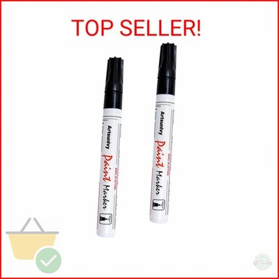 Artsunlvy Black Paint Pens Permanent Markers - 2 Pack Oil Based Quick Dry Waterp