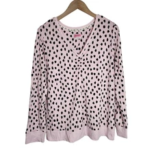 Kate Spade Pajama Top Women's Large Leopard V-Neck Long Sleeve Pink