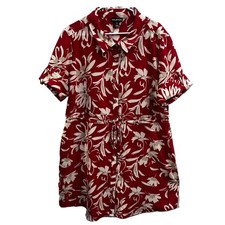 Halston womens Fuscia White Shirt Dress Short Sleeve, XXL Stretchy floral