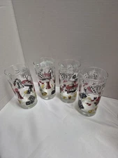 4 Vintage Hazel Atlas Glasses Poker Night Casino Cards Domino Barware 