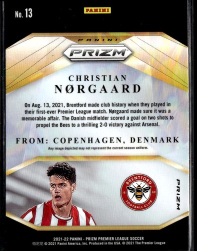 2021-22 Panini Prizm Premier League Christian Norgaard Brilliance Prizms Silver - Picture 2 of 2