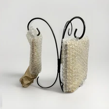 3 Brown Wood Picture Frames Hanging On Black Iron Stand 12”