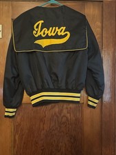 Vintage 80s Iowa Hawkeyes Black Satin Sailor Jacket Women's M Cursive Script