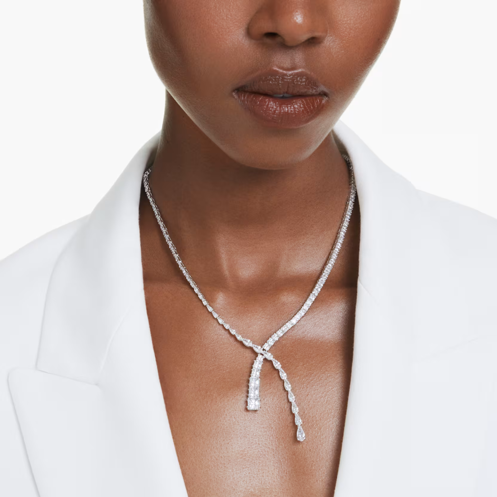 SWAROVSKI Matrix Y Necklace – White Zirconia, Mixed Cuts, Rhodium Plated