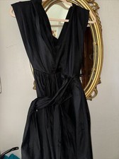 Tome NYC Black Bow Front Midi Shirtdress 4 Satin Career Goth Minimalist Office