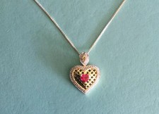 Sterling Silver Necklace Fuchsia Pink Stone Heart Pendant 18" Box Chain 5.4gr
