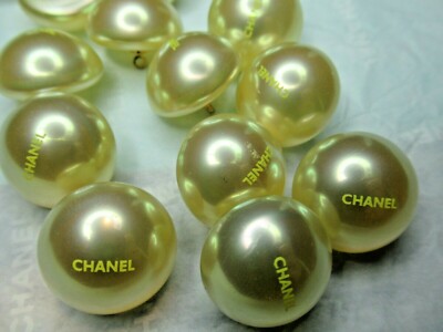 CHANEL      2 YELLOW PEARL  BUTTONS 20MM , C H A N E L FRONT, WOW      LOT 2