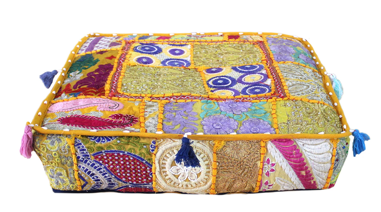 New Yellow Patchwork Large Floor Cotton Cushion Cover Pet Bed Cover Hippie Throw