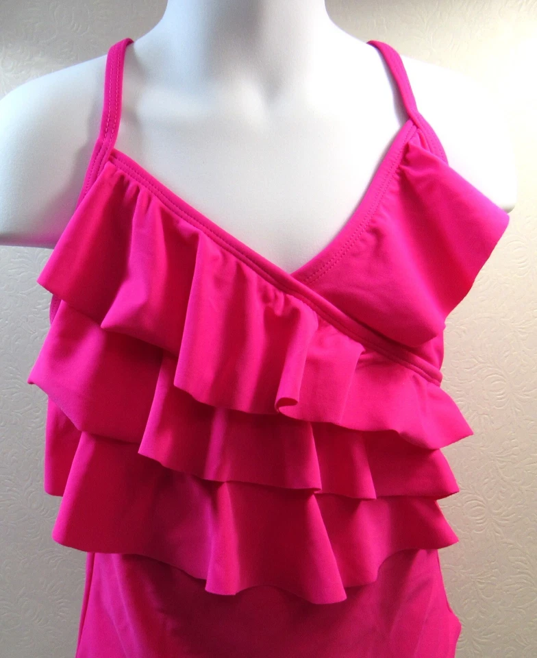 Traje De Baño Una Pieza Cherokee Talla Mediana 7/8 Rosa Volantes Niña Nuevo Foto 2 de 4