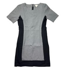 J. Crew Dress Womens 4 Black Gray Short Sleeve Stretch Career Preppy Color Block