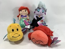 Disney Little Mermaid Plush Lot Ariel Ursula Sebastian Flounder 4pc Set NEW