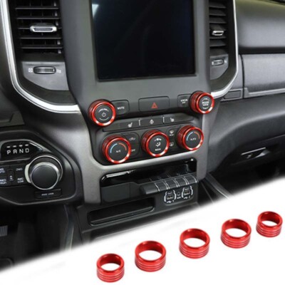 Red Center Console AC Radio Switch Knob Trim Rings For Dodge RAM 1500 2018+ 5PCS