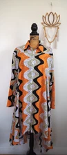 Step in Style Dress Orange Black  White Art Noveau Kaftan High Low Dress 3X NWT