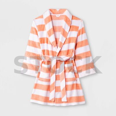 Cat & Jack  Girls' Rugby Striped Robe Size M (7/8) - White/Orange