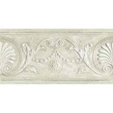 Formal Scroll with 3D Look in Creamy Taupe Unpasted Wallpaper Border BU21357B