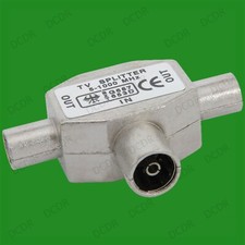 TV Aerial Coaxial Coax Cable T Splitter, Female to 2x Male Combiner Connectors