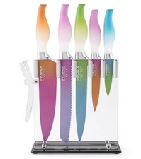 Multi-color Stainless Steel Knife Set - 7 Pcs Kitchen Knife Set w/Acrylic Stand