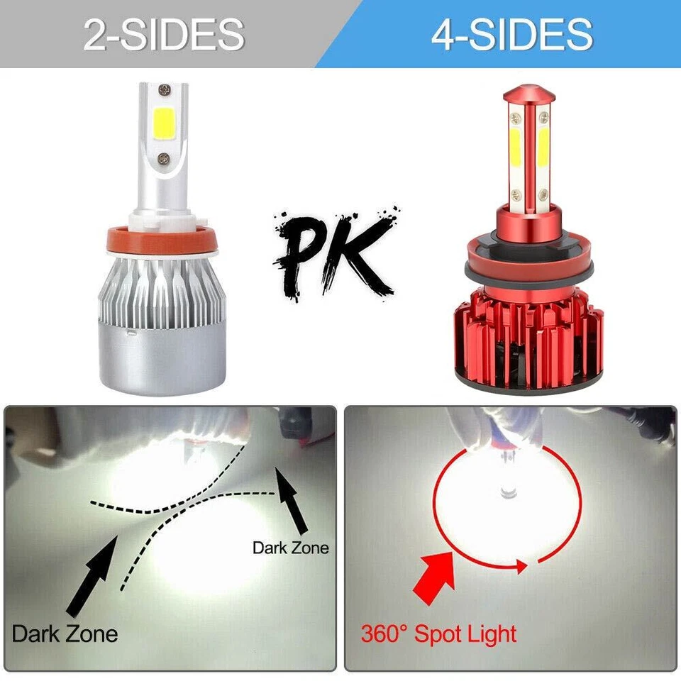 Para Cadillac CTS 2008-2014 Blanco 4PCS H11 LED Faros Bombillas de haz alto y bajo Foto 4 de 4