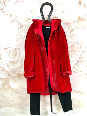 IZZY Style Fake Fell Parka mit Kapuze Feuerrot gefüttert Gr. L/XL 46 48 50