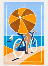 Hermes Beach Bath Towel La Route Orange Sand Blue Blanket Cotton Auth New tag