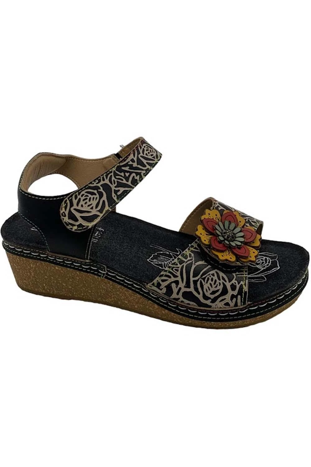 L'Artiste by Spring Step Leather Wedge Sandals Cuteness Black