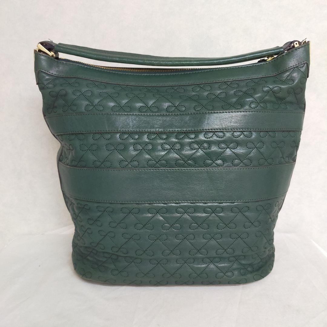 ANYA HINDMARCH Ribbon Shoulder Bag Leather Dark Green From ANYA HINDMARCH Ribbon Shoulder Bag Leather Dark Green From