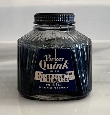 Vintage Parker Quink Bottled Ink Permanent Blue Black 4 oz Made In USA