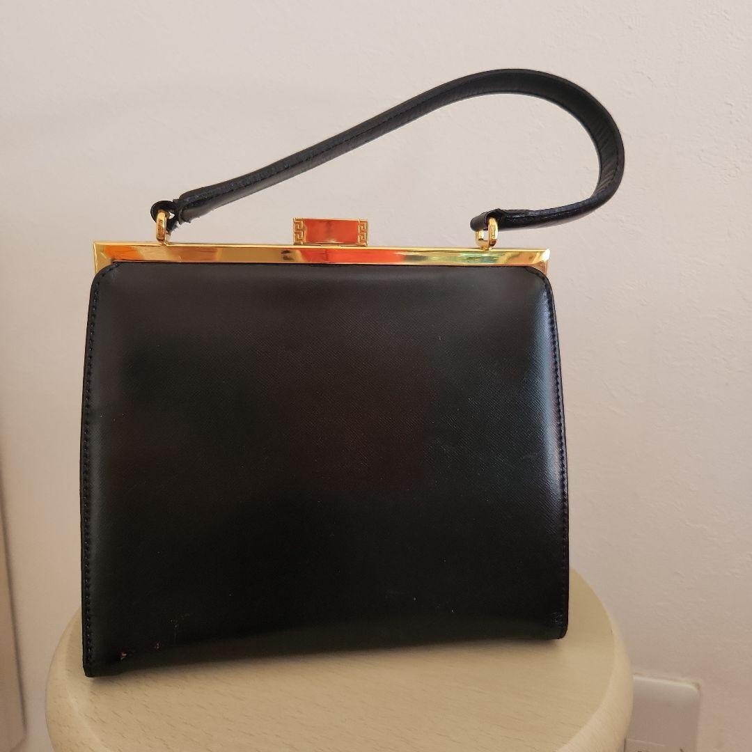Gianni Versace Hand Bag Leather Black Gold From JAPAN USED Auth | eBay