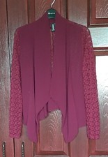Izabel London Burgundy Red Lace Bolero Type Jacket With Drape Front. Size 10/12.