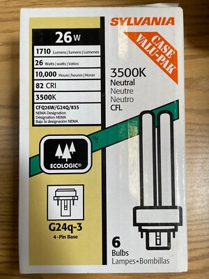 6 pk Sylvania 26W CFL 4-pin Base G24q-3 Bulb 2 Tube 3500k Neutral | eBay