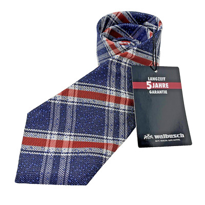 WALBUSCH 58'' NECKTIE Blue & Red Plaid Stripe 3.25'' Woven Silk Tie  NWT  Germany