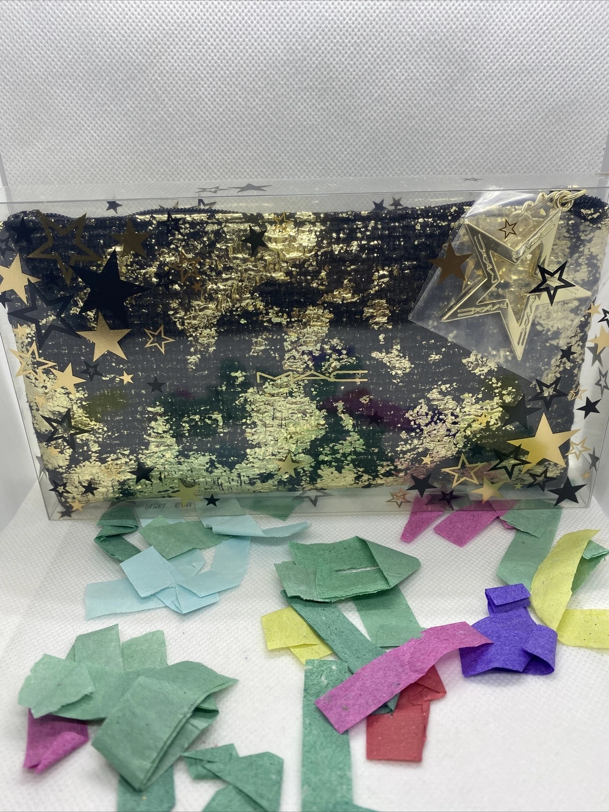 NIB MAC SPRINKLE OF SHINE KIT GOLD WHISPER OF GILT IN TWINKLE 143SES BRUSH BAG