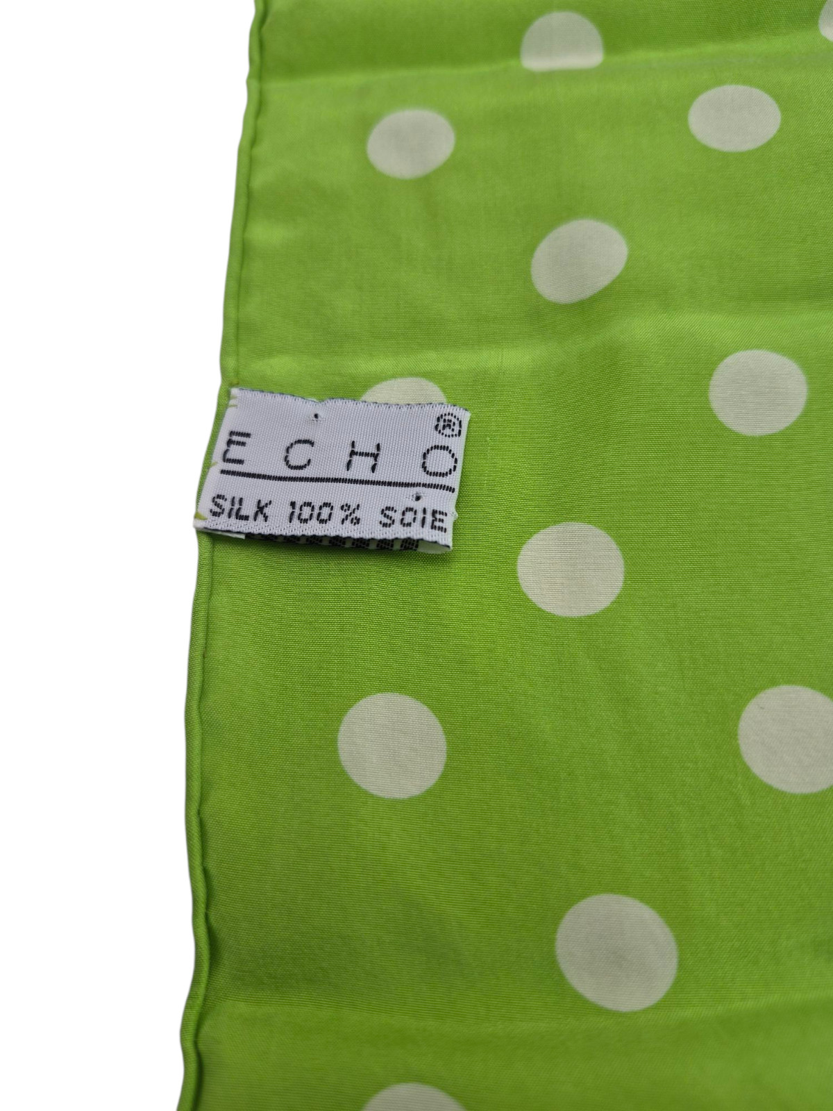 Echo Silk Scarf Green Polka Dot Rectangular 10/50" - image 5