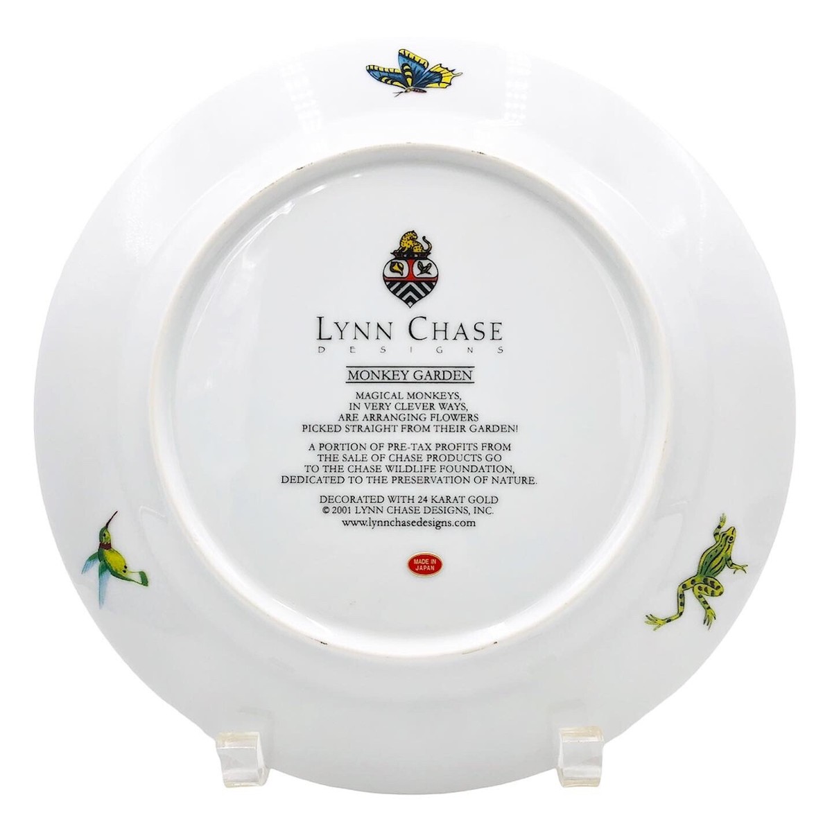 Lynn Chase Monkey Garden Porcelain Plates Set of Four 9” 24k