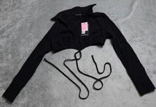 PrettyLittleThing Tops Women's Size 6 Black Waffle Crop Tie Collared Long Sleeve