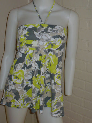 HURLEY FLOWER FLORAL ASTRACT LIME BRIGHT HALTER TUBE TOP URBAN BABYDOLL SMALL
