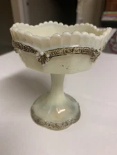 Antique Northwood Chrysanthemum Sprig Custard Glass Goblet or Compote Dish 5”