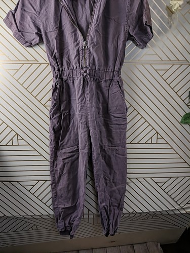 ZARA GIRLS Purple Jumpsuit Short Sleeve Hooded Zip Up Cinch Ankle Size 9 FLAW - Picture 3 of 8
