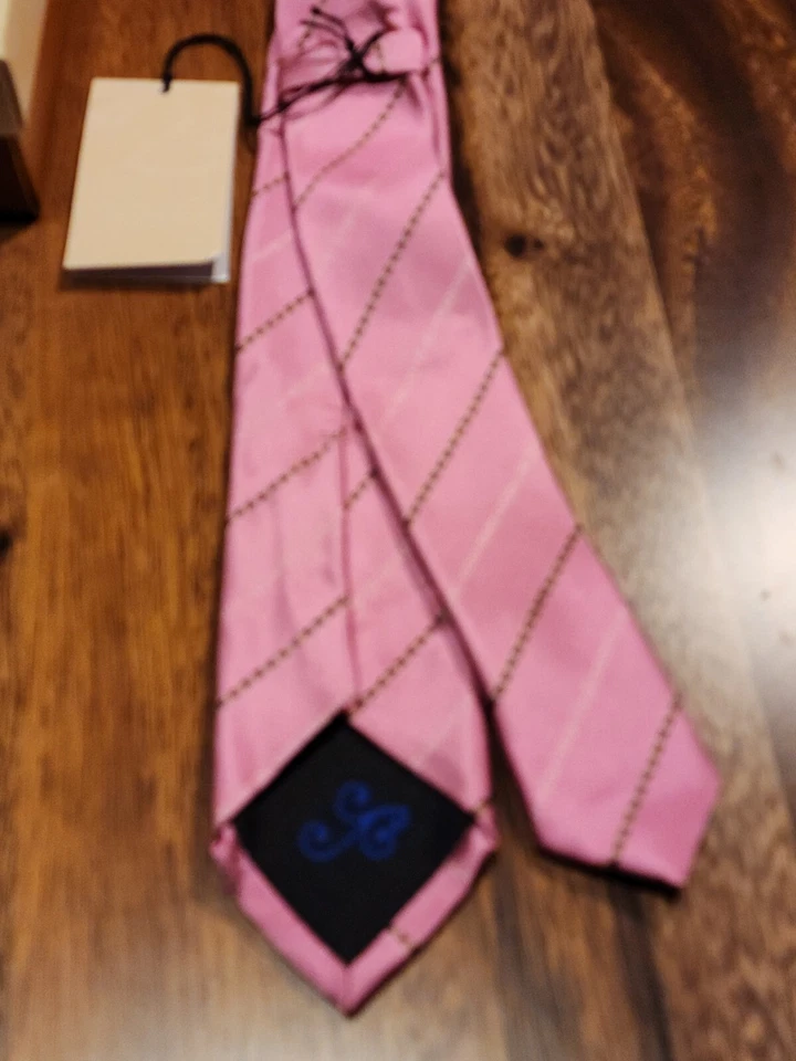 Y&G мужской розовый полосатый галстук 100% шелк новый с Ярлыками - Изображение 4 из 4