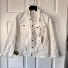 Lois Denim Jacket Weave Embroidered White Cream Women’s Small