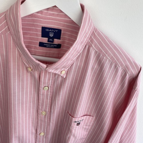GANT Shirt Size 2XL XX Large Men's Pink Striped Oxford Regular Fit Long