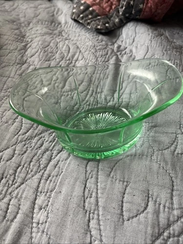 Uranium Vaseline Green Depression Glass Candy Dish Glows Vintage