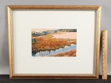 1988 Artist-Signed ??? American Autumn Fall Marshland Landscape Pastel Drawing