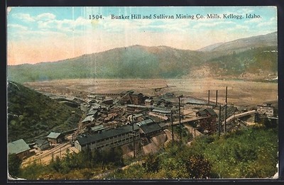Kellogg, ID, Bunker Hill and Sullivan Mining Co. Mills, Ansichtskarte 