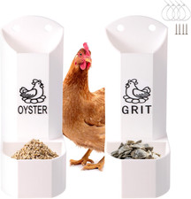 Hanging Chicken Oyster Shell and Grit Feeder Combo - Automatic Gravity Feed Disp